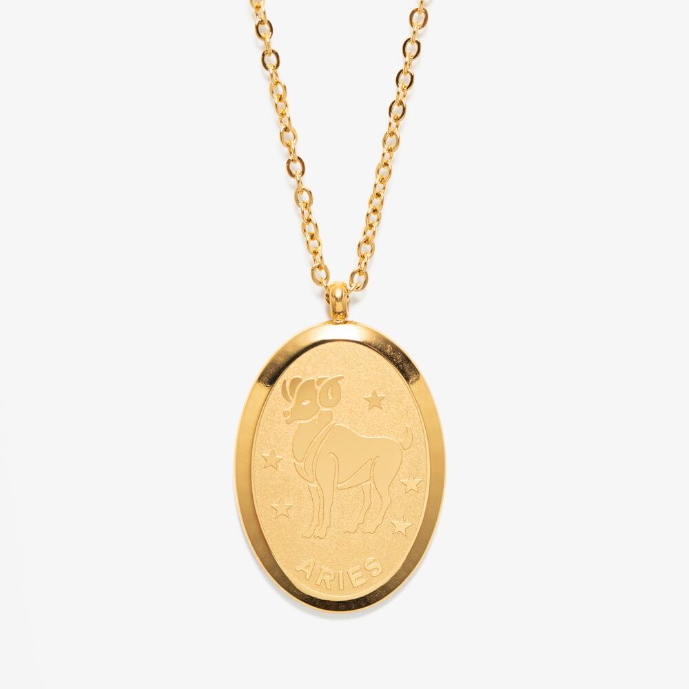 Aries‎ Zodiac Pendant Necklace 18K Gold Plated Stainless Steel Astrology